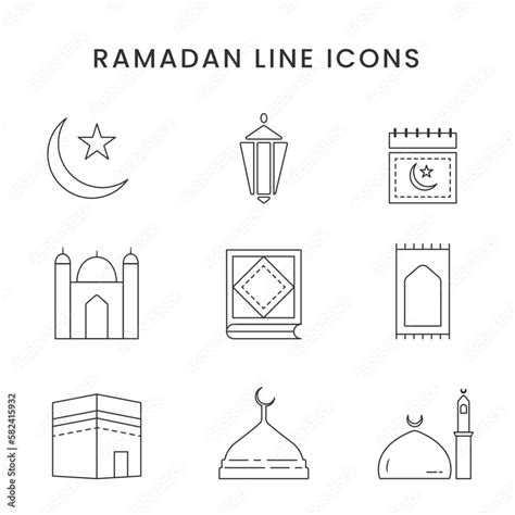 Set Of Nine Ramadan Line Icons Islamic Icons Vector Sketches Islam