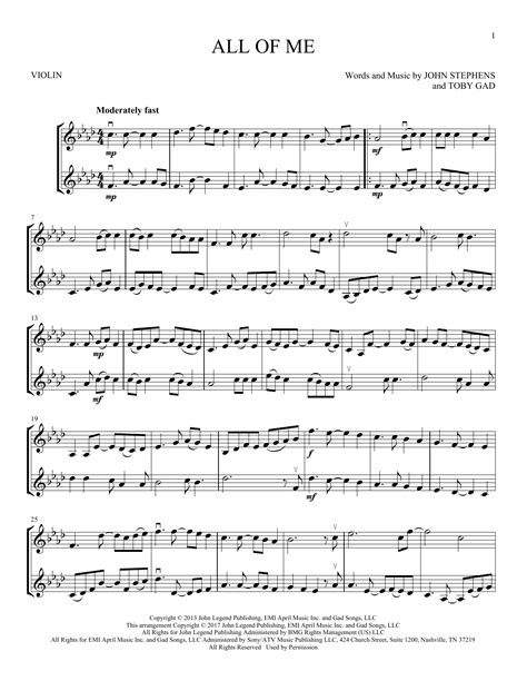 All Of Me By John Legend Sheet Music For Violin Duet At Sheet Music Direct