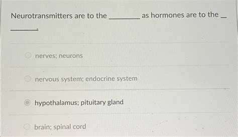 Solved Neurotransmitters Are To The As Hormones Are To Chegg