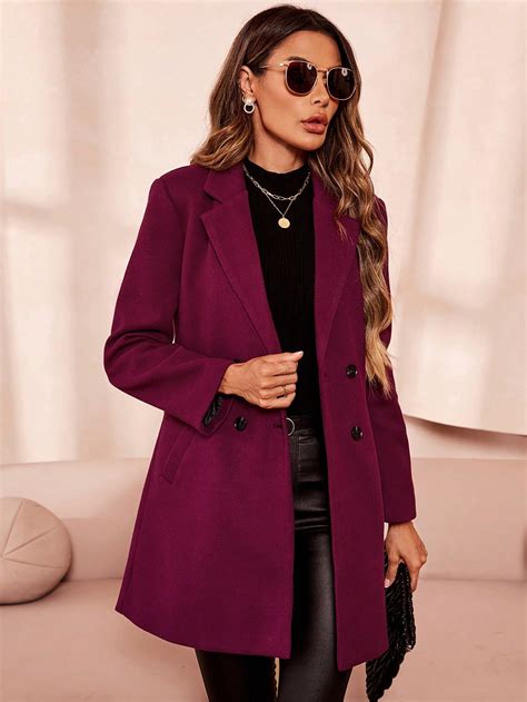 Shein Clasi Lapel Neck Double Breasted Overcoat Shein Usa