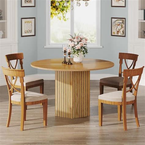 Byblight Roesler In Brown Wood Round Dining Table Pedestal Dining