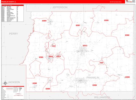 Franklin County, IL Zip Code Wall Map Red Line Style by MarketMAPS ...