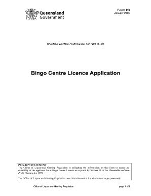 Fillable Online Form D Bingo Centre Licence Bapplicationb Fax Email