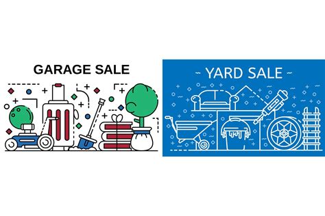 Garage sale banner set, outline style By Ylivdesign | TheHungryJPEG.com