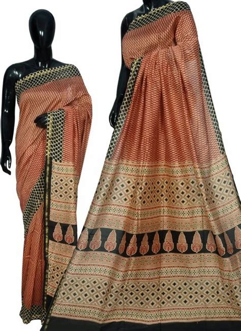 Bagru Print Chanderi Silk Saree M Separate Blouse Piece At Rs