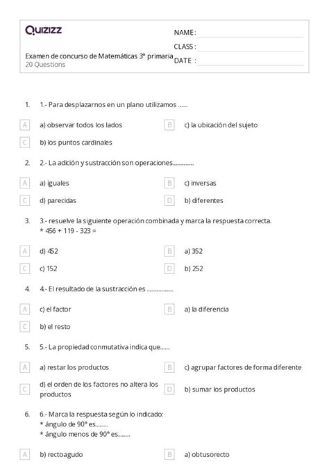 Adici N Dentro De Hojas De Trabajo Para Grado En Quizizz