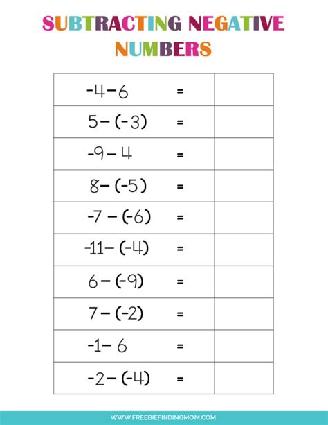 Free Printable Adding And Subtracting Negative Numbers Worksheets