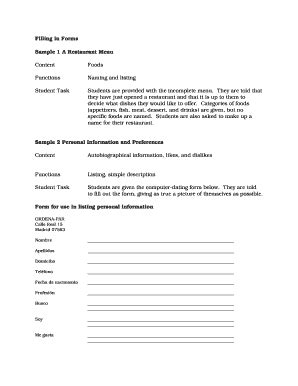 Fillable Online Humanities Uci Filling In Forms Sample 1 A Restaurant