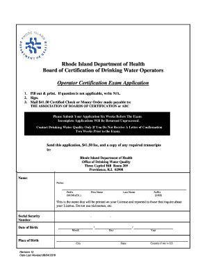 Fillable Online Health Ri Board Of Certification Of Drinking Water