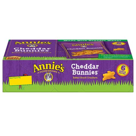 Annie S Cheddar Bunnies Baked Cheese Crackers 6 Snack Packs 6 Oz Box