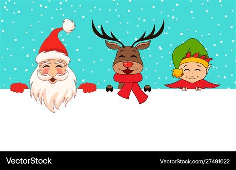 Funny santa claus christmas deer elf cartoon Vector Image