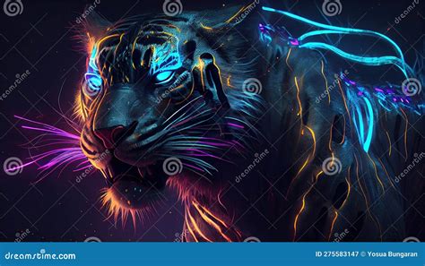 Neon Tiger Head Wallpaper In Darkcore Style Royalty Free Stock Image