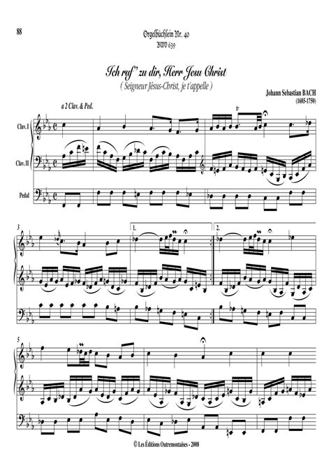 Bach Chorale Prelude Ich Ruf Zu Dir Herr Jesu Christ BWV 639 Sheet