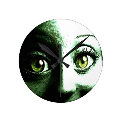 Creepy Scary Green Face With Big Eyes Wall Clocks Zazzle