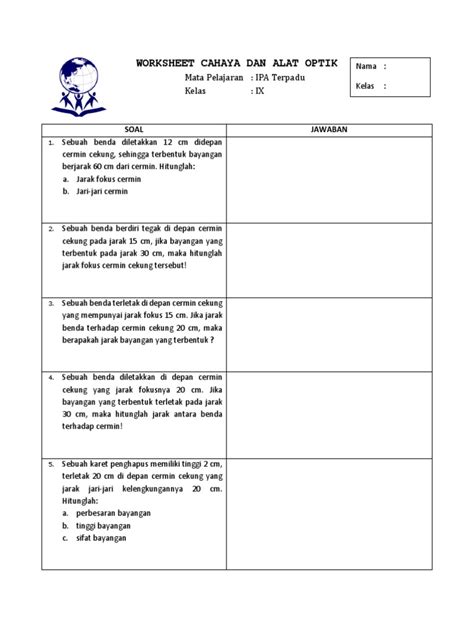 Worksheet Cermin Cekung Dan Cembung Pdf