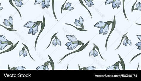 Botanical Snowdrop Flower Seamless Pattern Hand Vector Image