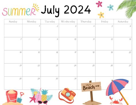 Editable July 2024 Calendar Pdf And Png Template Printable July