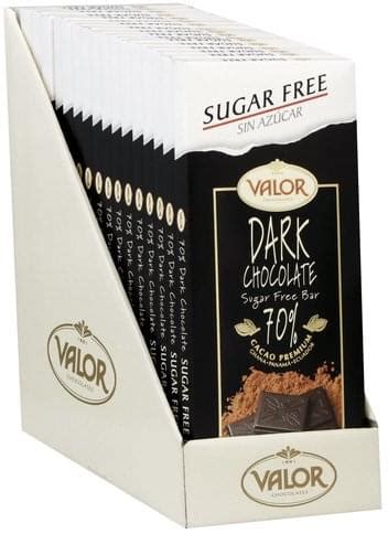 Valor Sugar Free 70 Cacao Premium Dark Chocolate 17 Ea Nutrition