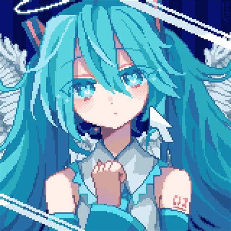 Miku Hatsune Chibi Anime Character with Blue Hair and Angel Wings