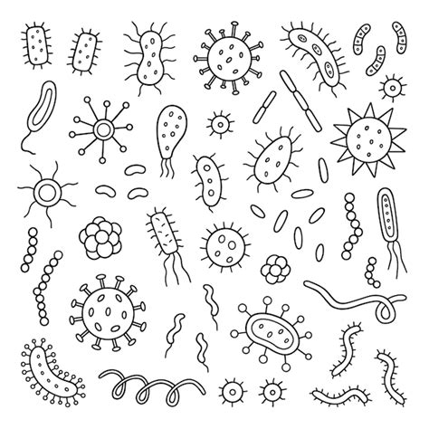 Premium Vector Bacteria And Viruses Doodle Set Microorganism In