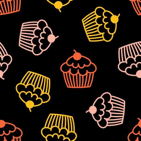 Modèle Sans Couture Noir Avec Cupcakes Colorés Vecteur Premium