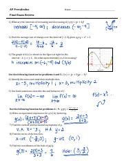 AP Precalculus Final Exam Review Functions Zeros And Graph Course Hero