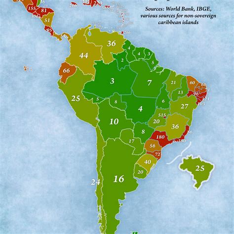 Population density in South and Central America