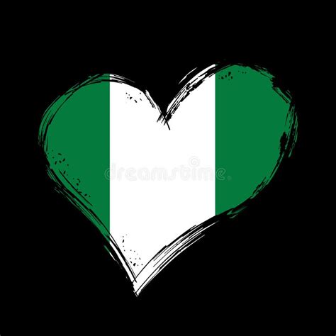 Nigerian Flag Heart Shaped Grunge Background Vector Illustration