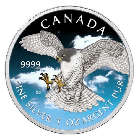 2014 1oz Canadian Silver Peregrine Falcon Colorized Coin European Mint