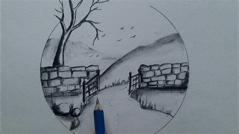 Drawing Theme Waiting For Someone Easy Nature Scenery Drawing For