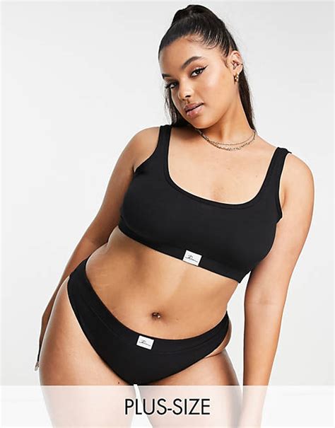 River Island Plus Ribbed Crop Lingerie Set In Black Asos