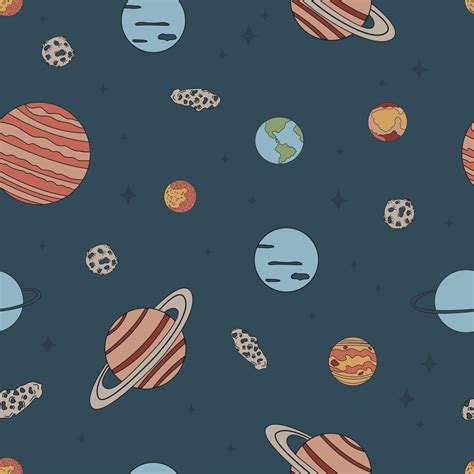 Doodle Seamless Pattern With Space Theme Planets Of The Solar System