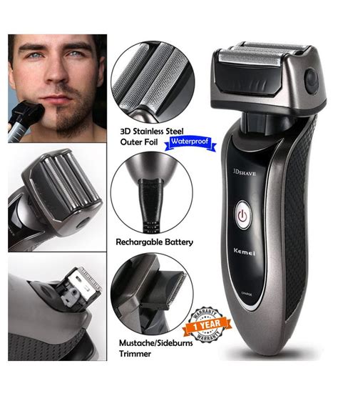 Men 2in1 Chargeable Beard Mustache 3 Blade Foil Shaver Pop Up Trimmer