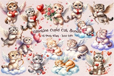 Valentine Cupid Cat Bundle Graphic by Soir.art · Creative Fabrica