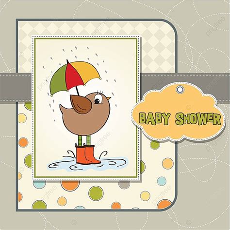 Rainy Day Baby Shower Card With Adorable Bird Vector Backdrop Offer