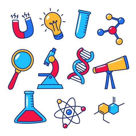 Set Of Science Elements Vector Illustration With Colorful Hand Drawn