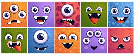 Cartoon Monster Faces Set Royalty Free Vector Image