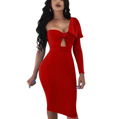 Dinner Dresses For Women Sexy Bodycon Dress One Shoulder Ladies Pencil Dresses Summer Formal