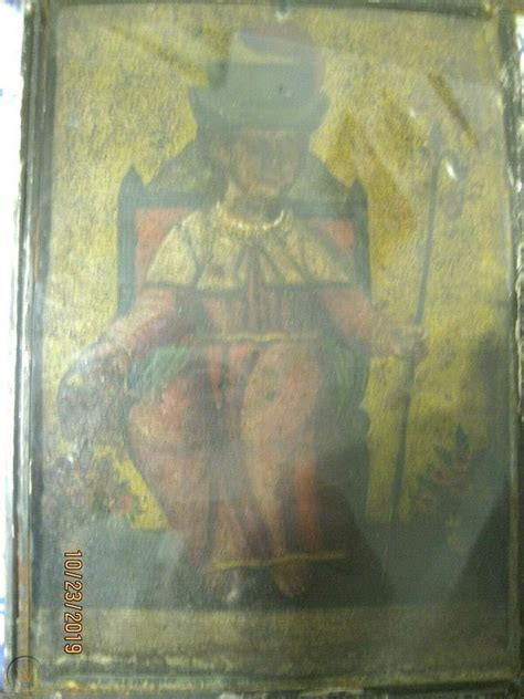 Antique Retablo On Tin With The Santo Nino De Atocha In An Antique Tin