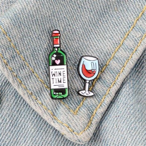 Buy 2pcs Set Bottle And Wine Pin Lapel Pin Enamel Pin Badge Brooches