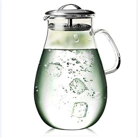 64 Ounces Glass Pitcher With Stainless Steel Lid Water Carafe With