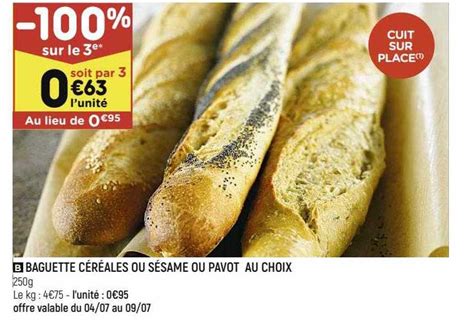 Promo Baguette Céréales Ou Sésame Ou Pavot Au Choix chez Leader Price