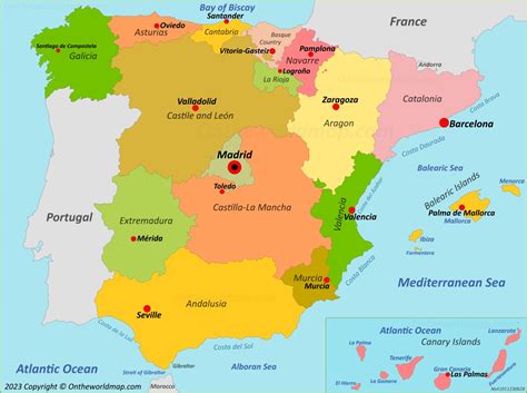 Spain Autonomous Communities And Capitals Map - Ontheworldmap.com