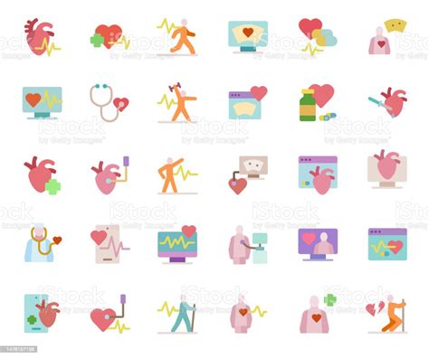 Ilustración De Cardiología Conjunto De Iconos Planos De Salud Cardíaca