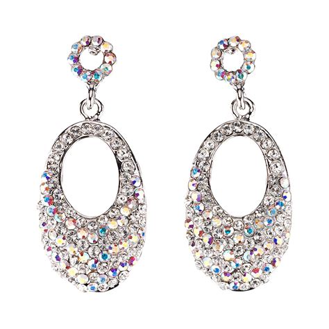 Swarovski Crystal Oval Crystal Drop Earrings With Ab And White Diamond