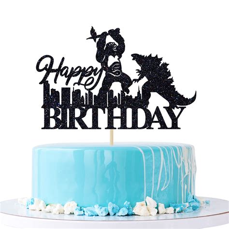 Buy Black Glitter Happy Birthday Cake Topper Dinosaur Monster Vs