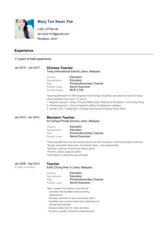 Resume Mary Pdf