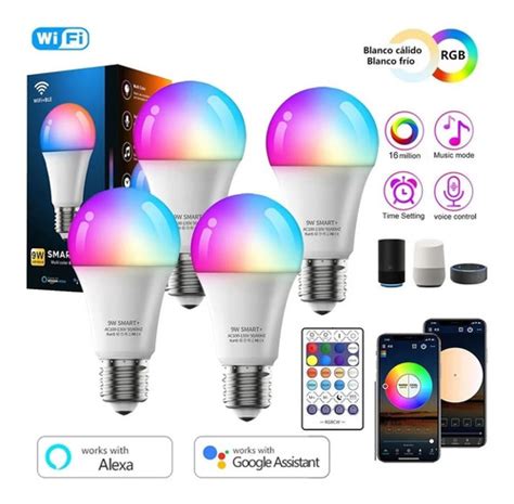 Foco Inteligentes Wifi Rgbcw Led E27 Alexa Googlehome 4 Set Envío gratis