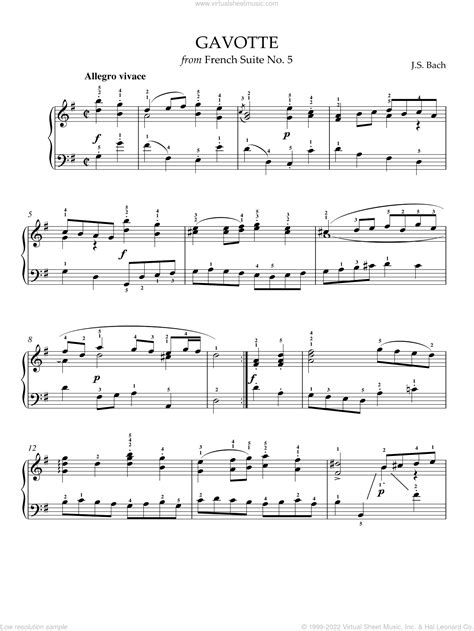 Bach Gavotte In G Major Sheet Music For Piano Solo Pdf