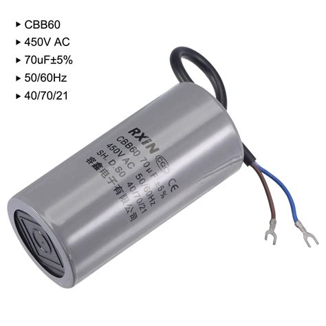 Uxcell Cbb60 Run Capacitor 70uf 450v Ac 2 Wires 5060hz Cylinder